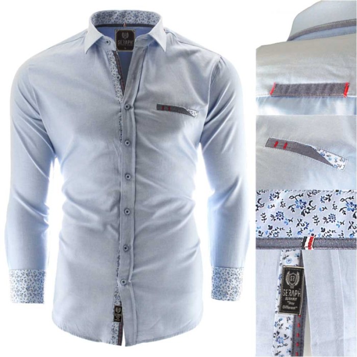 Camasa pentru barbati, bleu, Slim fit, casual, cu guler - Prato Camasa pentru barbati, bleu, Slim fit, casual, cu guler - Prato