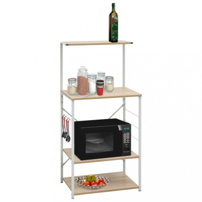 vidaXL Dulap microunde, alb/stejar, 60x39,6x123 cm, lemn prelucrat foto