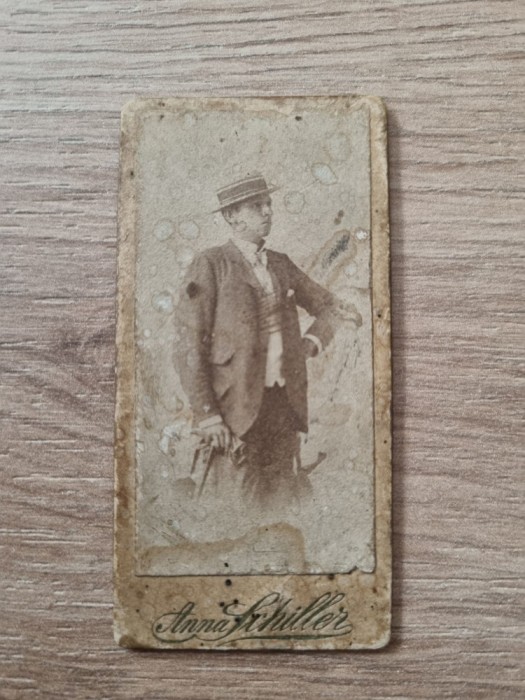 Fotografie veche, cdv mic / atelier Anna Schiller Campina