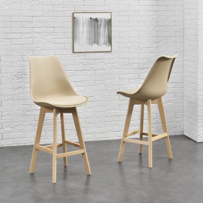 Scaune de bar AdelaB set 2 buc 105 x 48 x 58 cm picioare fag bej [en.casa] HausGarden Leisure foto