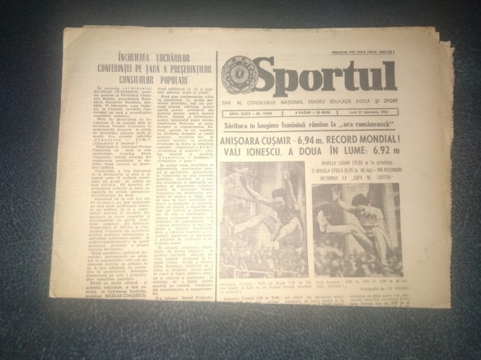 ZIARUL SPORTUL 21 FEBRUARIE 1983 RECORD MONDIAL