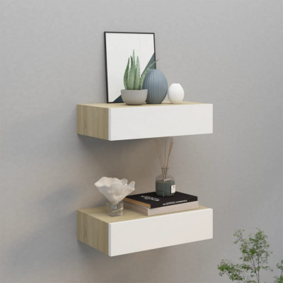 Gossi dulapuri de perete cu sertar 2 buc stejar/alb 40x23,5x10 cm mdf foto
