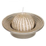 Farfurie Decorativă Crăciun, Model Lum&acirc;nare, Glitter, Bej, Diametru 9 cm, &Icirc;nălțime 3 cm, Ceramică, Oem