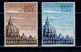 Vatican 1953 - Posta Aeriana, Bazilica Sf. Petru, serie neuzata foto