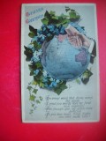 HOPCT 24053 FELICITARE ANIVERSARA -OVERSEA GREETINGS - GLOBUL PAMANTESC - ANGLIA--CP VECHE - CIRCULATA