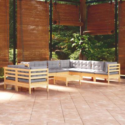 vidaXL Set mobilier grădină cu perne, 10 piese, gri, lemn masiv pin foto