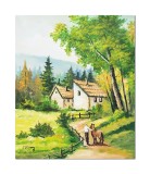 Cumpara ieftin Tablou peisaj pictat manual, La bunici, 60x50cm ulei pe panza, Constantin Feraru
