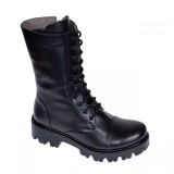 Oferta Ghete dama din piele naturala imblanite cu siret si fermoar Negru Daiki L289N