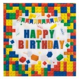 Servetele de Masa de Petrecere cu 1 Strat Albe Caramizi Colorate Happy Birthday 33x33cm - 20buc, CMCLASS