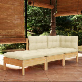 Set mobilier gradina cu perne crem, 3 piese, lemn masiv de pin GartenMobel Dekor, vidaXL