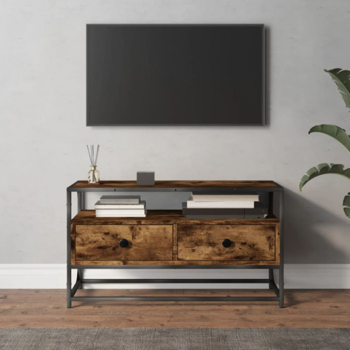 Comodă TV, stejar afumat, 80x35x45 cm, lemn prelucrat