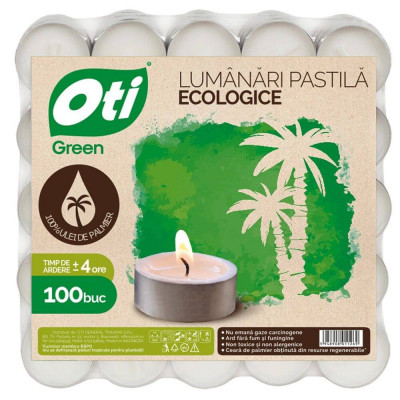 Set 100 Lumanari Ecologice OTI Green, Timp Ardere 4 h, Forma Pastila, Lumanari Ecologice, Lumanari Pastila, Set Lumanari Ecologice, Lumanari Neparfuma foto