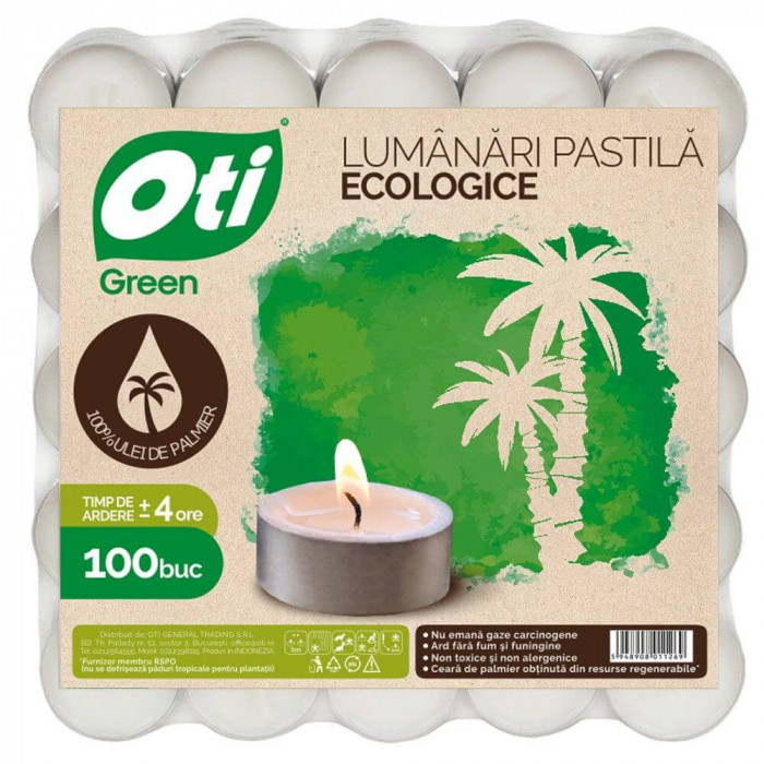 Set 100 Lumanari Ecologice OTI Green, Timp Ardere 4 h, Forma Pastila, Lumanari Ecologice, Lumanari Pastila, Set Lumanari Ecologice, Lumanari Neparfuma