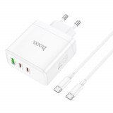 Cumpara ieftin Incarcator pentru Priza GaN, Fast Charging, USB, 2x Type-C, 65W + Cablu Type-C, Hoco Glory (N30), White