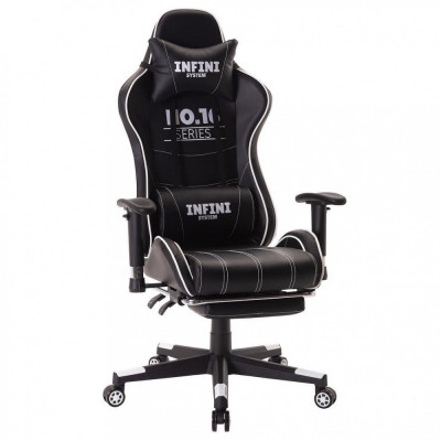 Scaun de gaming, cu suport de picioare, negru-alb, Infini no.16 foto