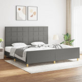 VidaXL Cadru de pat cu tăblie, gri &icirc;nchis, 200x200 cm, textil