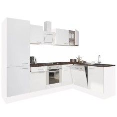 Mobilă de bucătărie de colț Yorki 280, corp alb, față alb satinat, element inferior cuptor, dulap cu raft