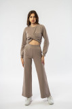 Set Sport Copii Bumbac Bej Upway, Pantaloni Talie Inalta + Bluza, Fabricat Romania