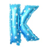 Balon folie metalizata litera k, flippy, 40 cm, cu imprimeu stelute, umflati cu heliu sau aer, ambalaj individual, pai inclus, albastru
