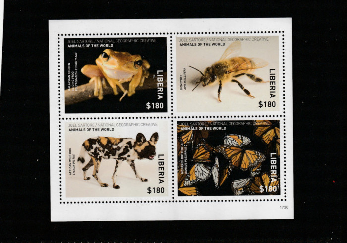 Liberia 2017-Fauna,bloc 4 valori, dantelate,MNH,Mi,7135-7138KB