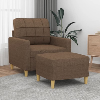 vidaXL Fotoliu canapea cu taburet, maro, 60 cm, material textil foto