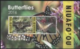 Niuafo&#039;ou 2016 - Fauna , Insecte , Fluturi , bloc 2 valori , dantelate , MNH , Mi.Bl.63 , cota 188, Nestampilat
