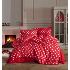 Lenjerie de pat din bumbac 100%, Clasy, pentru pat dublu, model Amore Red