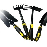 Set 4 unelte gr&Auml;din&Auml; plantare &Egrave;i &Atilde;ngrijire, pvc + o&Egrave;el carbon, grebl&Auml;, s&Auml;p&Auml;lig&Auml; dubl&Auml;, lopat&Auml; mica, lopat&Auml; lat&Auml;, 43 x 11 cm, negru/galben