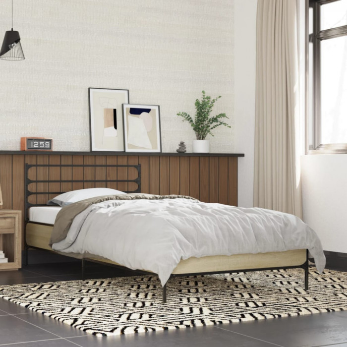 vidaXL Cadru de pat, stejar sonoma, 75x190 cm, lemn prelucrat și metal