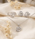 Cumpara ieftin Set Complet din Argint 925 , zMom, s Heart, , Colier, Cercei E i Inel Gravat cu Zirconii, 11g