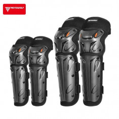 Set genunchiere si cotiere moto, adjustabile, prindere Velcro, eliberare rapida, ventilate, protectie Shell certificata CE, model 1010 long, Motowolf