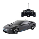 Masina cu telecomanda BMW I8 Rastar, 26 x 12 x 7.4 cm, 4 x AA, 10 km/h, tractiune 2 WD, anvelope cauciuc, Negru