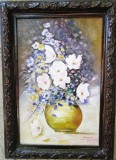 Tablou oala cu flori semnat Cimpoesu dupa Grigorescu., Ulei, Realism
