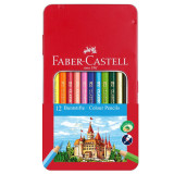 Creioane colorate, set 12 culori puternice, cutie metalica cu fereastra vizualizare, Faber-Castell