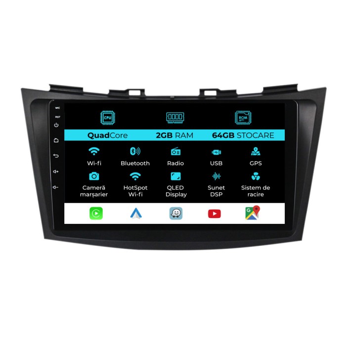 Navigatie Dedicata Suzuki Swift (2010-2017), 9Inch, 2Gb Ram, 64Gb Stocare, Carplay