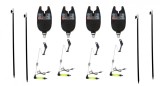 Set 4 Senzori Pescuit cu Swingere LED + Picheti Prokarpfishing - Avertizori, Sensibilitate Reglabila, Mufa Jack