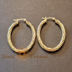 Cercei Cununia Timpului , ovali, grosi, impletiti, placati aur 18K, 4 cm foto