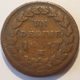 Moneda Franța 1 Decime An 7 (1798) W Lille - Monedă Franceză Veche