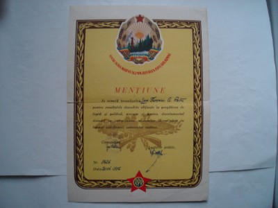 Mentiune pentru rezultate deosebite in pregatirea de lupta si politica RPR, 1956 foto