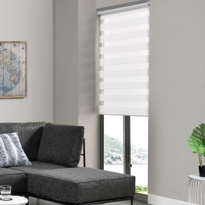 [en.casa] Roleta dubla Zebrarollo 16 - protectie impotriva luminii si a soarelui - jaluzea - fara gaurire, 90 x 220 cm poliester, alb HausGarden Leisu foto