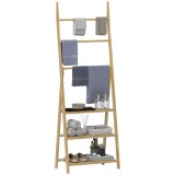 HOMCOM Raft Baie Pliabil pentru Prosoape cu 3 Rafturi și 3 Bare, 53,5x30x153 cm, Lemn Natural | Aosom Romania