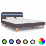 Cadru de pat cu LED-uri, gri taupe, 160x200cm, material textil, Cires, Dublu, Cu polite semirotunde, vidaXL