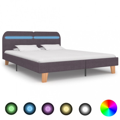 Cadru de pat cu LED-uri, gri taupe, 160x200cm, material textil foto