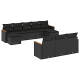 Cumpara ieftin Set canapele de gradina cu perne, 10 piese, negru, poliratan