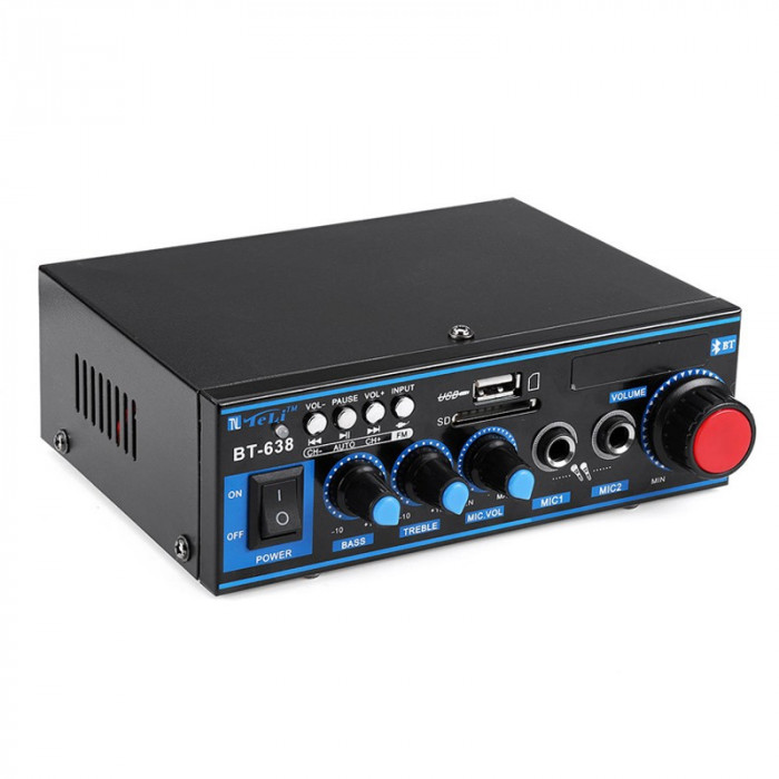 Amplificator bluetooth BT-638, 2 x 100 W, 16 Ohm, telecomanda