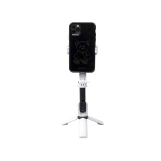 Selfie stick si trepied telescopic cu telecomanda bluetooth, alb, inaltime 25.5-65 cm