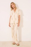 women&#039;secret set de pijama de bumbac culoarea bej, bumbac, 3139884
