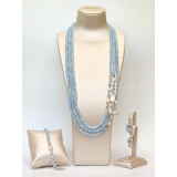 Cumpara ieftin Set Bijuterii Aurit cu Acvamarin si Perle Naturale: Colier, Bratara, Cercei &amp; Inel Argint 925 Placat Aur Roz, Made in Italy