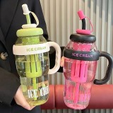 Sticla de Apa, Flippy, Transparenta, 1400 mL, cu Pai si Capac, Verde
