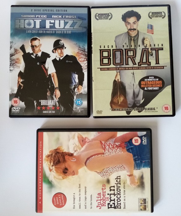 Hot Fuzz, Borat, Erin Brokovich Simon Pegg, S. Baron Cohen, Julia Roberts F13